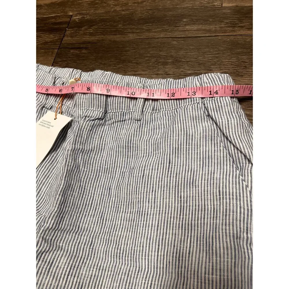 Quince 100% European Linen Pants S Blue Pinstripe Coastal Cropped Ankle Pull On